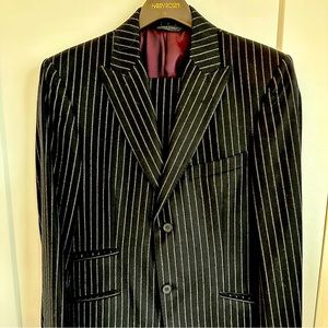 Vintage ‘90s Banana Republic black pinstripe wool suit, 38S jacket, 31/30 pants